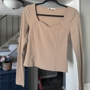 SO Women's Beige Ribbed Long Sleeve Top